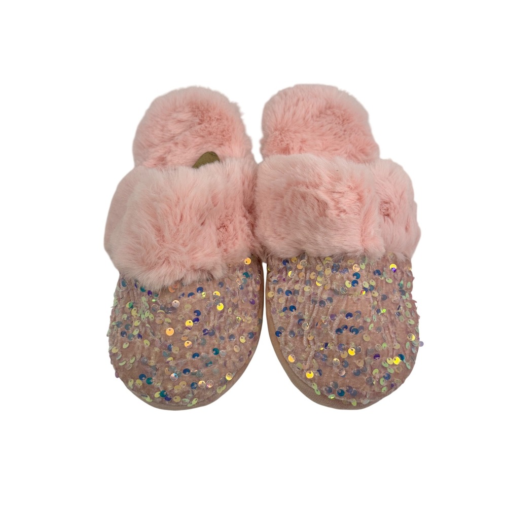 Shiraleah Chicago Pink Faux Fur Sequin Slippers Womens L XL 9-11 House Shoesâ
